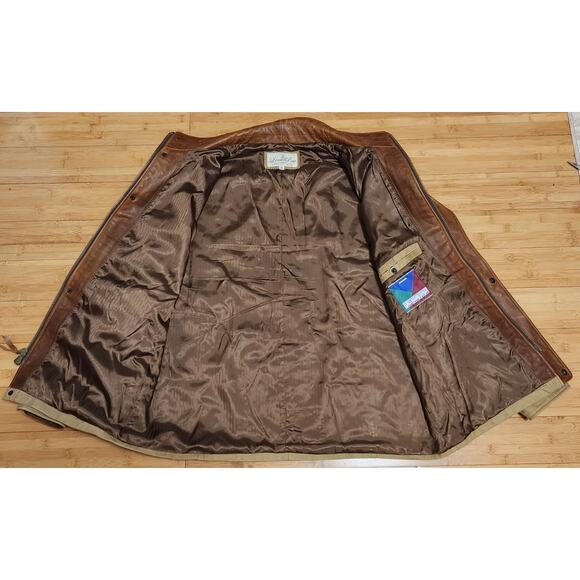LONE PINE Leather Romeo Jacket Men 46 Brown Beige Wool Lined Outdoor Made In USA - Picture 4 of 13